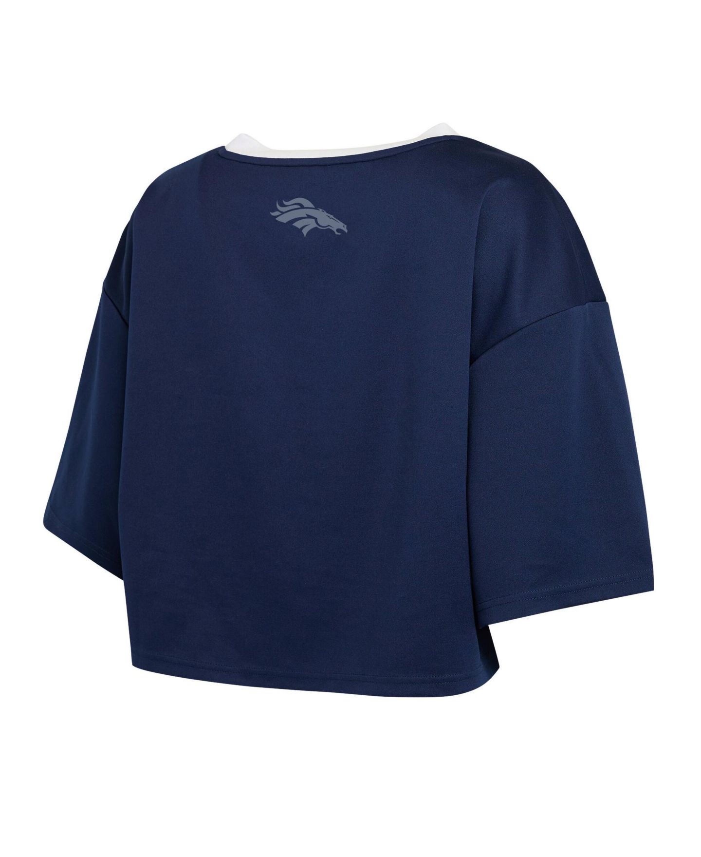 Женская футболка WEAR by Erin Andrews Navy Denver Broncos Cropped V-Neck Jersey — фото 3