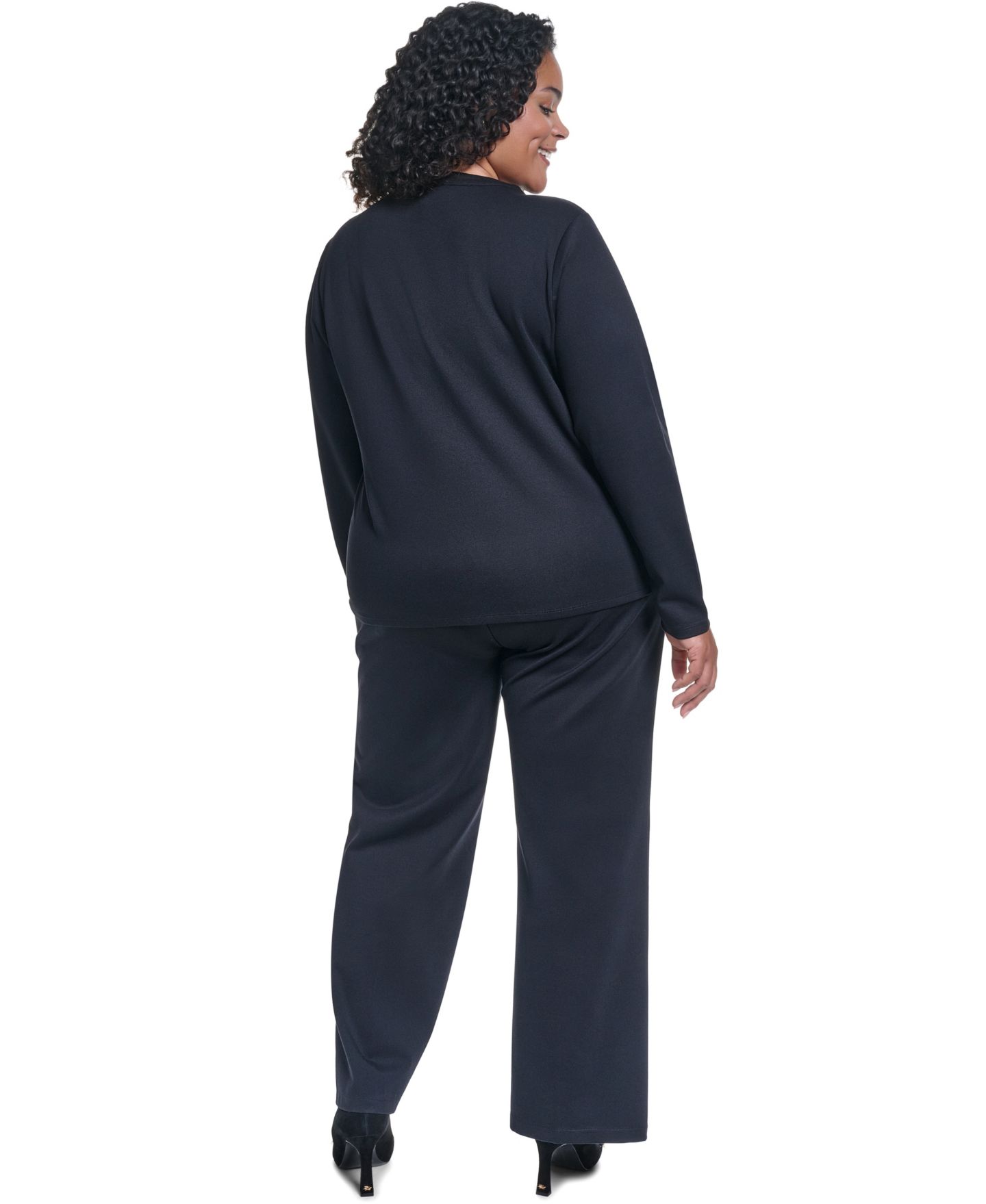 Женский топ KARL LAGERFELD PARIS Plus Size Long-Sleeve Crewneck Button-Front Top, цвет: Чёрный — фото 9