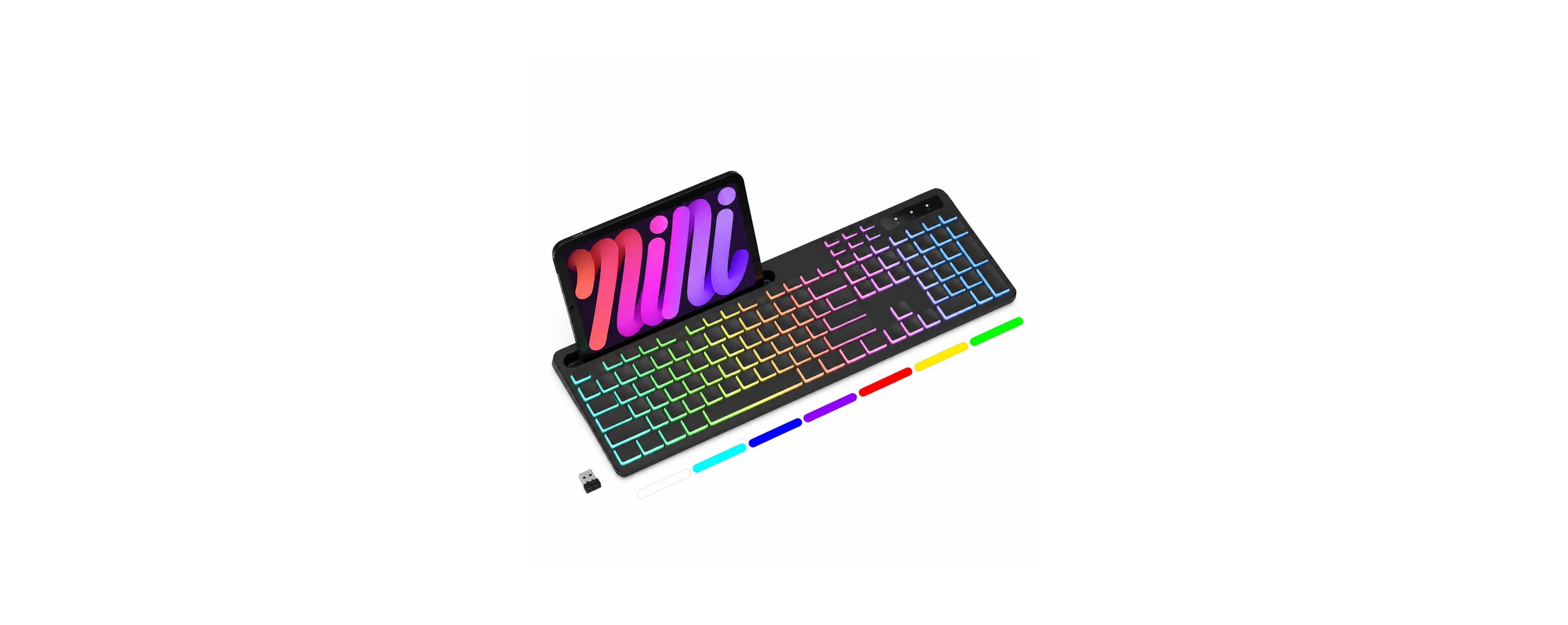 Lofree Wireless Keyboard Rgb Backlit Phone Holder 2.4G Rechargeable Quiet Typing Multimedia Keys