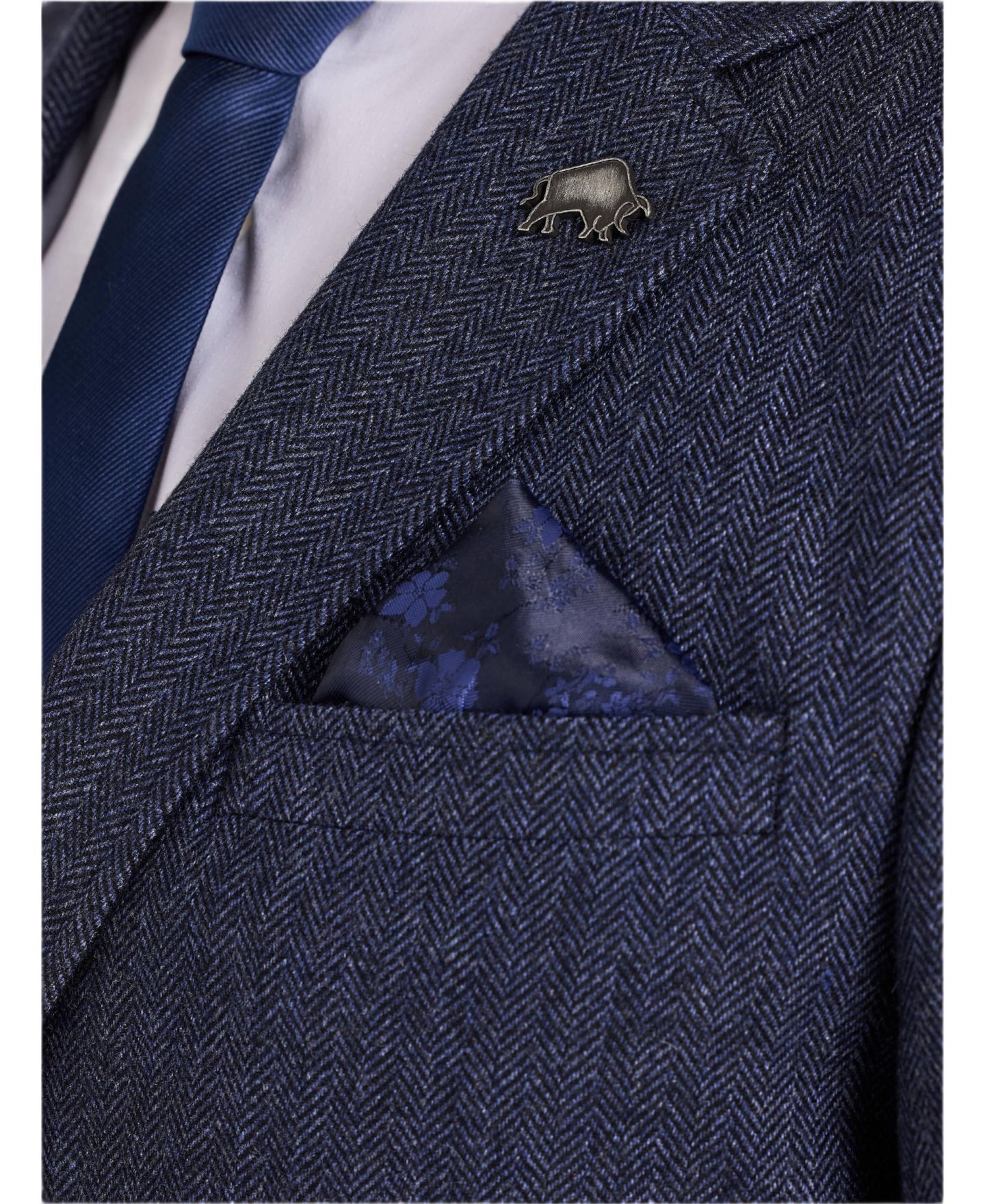 Мужской пиджак Raging Bull Herringbone Classic-Fit Wool-Blend Blazer, цвет: Тёмно-синий — фото 5