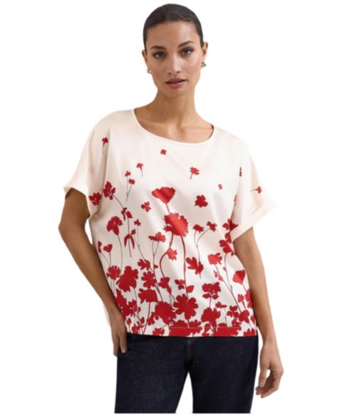 Женская блузка Phase Eight Marion Floral-Print Short-Sleeve Relaxed-Silhouette, цвет: Слоновая кость