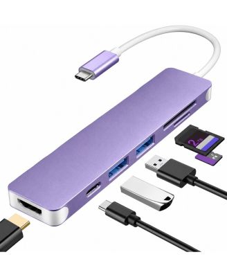 7 in 1 USB C Hub 4K HDMI 100W PD Charging 5Gbps Data Transfer SD TF Card Reader Aluminum Travel Ready for Laptop
