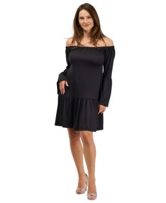 Women's Off-Shoulder Long-Sleeve Fit & Flare Mini Dress