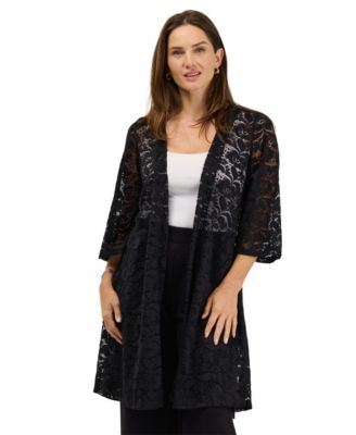 Women's Lace Floral-Print 3/4-Sleeve Jacket