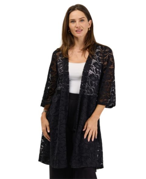 Женская куртка 24seven Comfort Apparel Lace Floral-Print 3/4-Sleeve, цвет: Чёрный