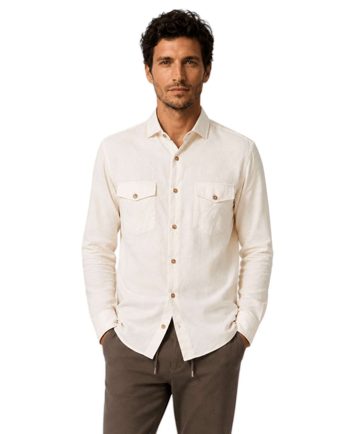 Мужская рубашка Garnet Regular-Fit Cotton-Cashmere Blend Overshirt, цвет: Молочный белый — фото 5