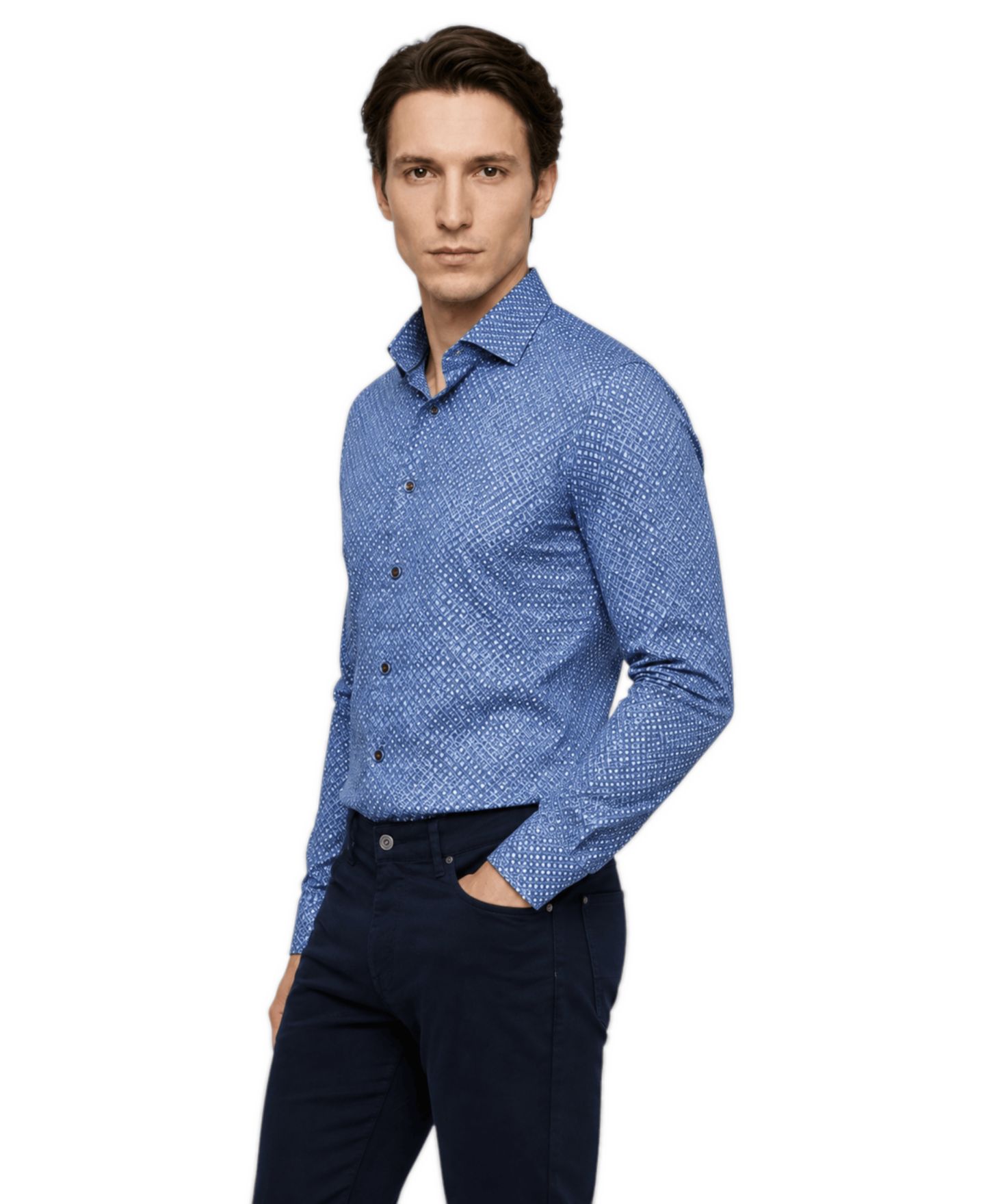 Мужская рубашка Garnet Mini-Print Spread-Collar Long-Sleeve Button-Down, цвет: Индиго — фото 6