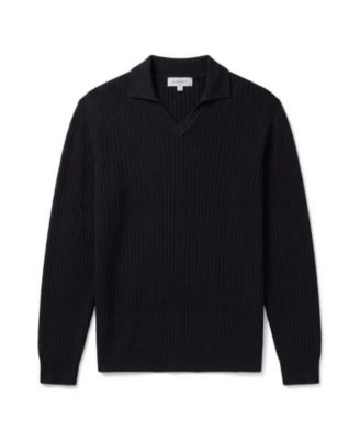 Men's Merino Wool Ribbed-Knit Polo Sweater
