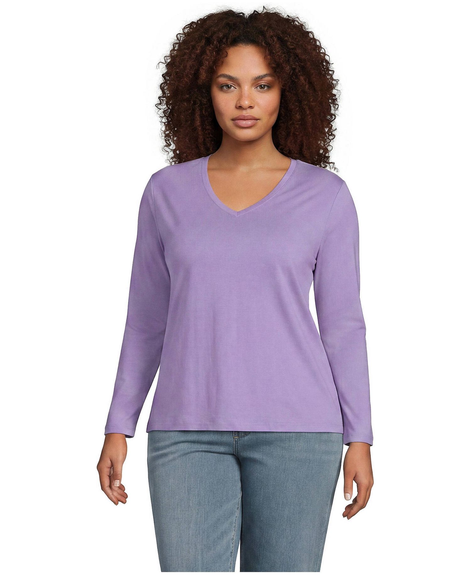 Plus Size Supima Cotton Long Sleeve V-Neck T-Shirt