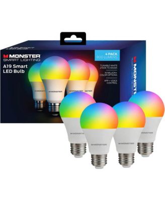 A19 LED Smart Multicolor WiFi-Connected Light Bulbs, 4-Pack