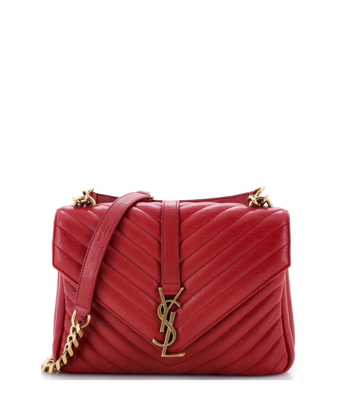 Pre-Owned Saint Laurent Medium Classic Monogram College Bag Matelasse Chevron Leather - Red