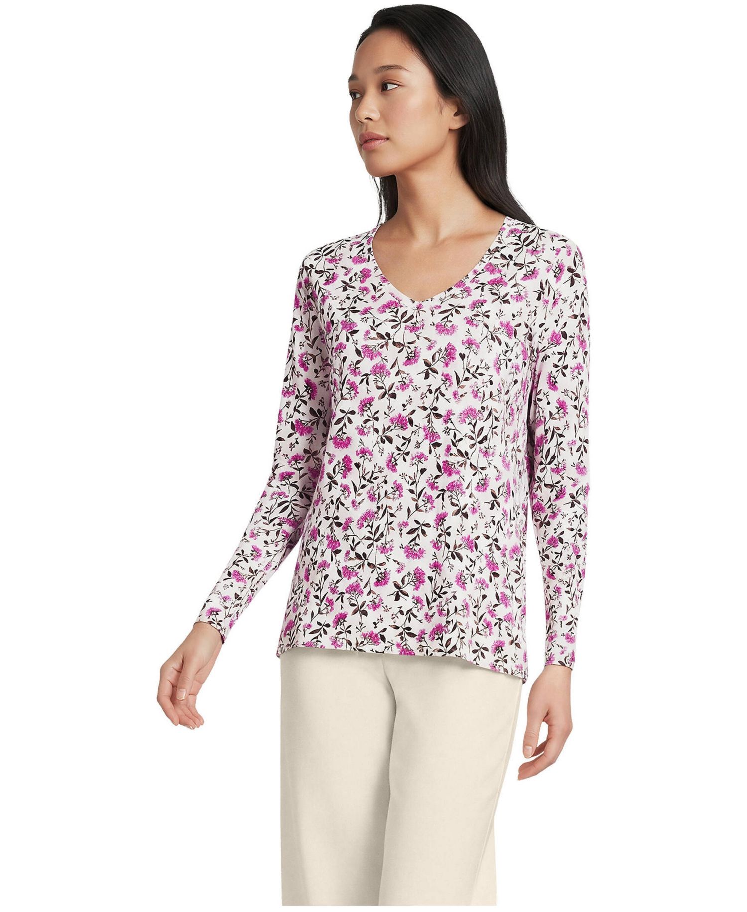 Women's Tall Supima Cotton Long Sleeve V-Neck T-Shirt