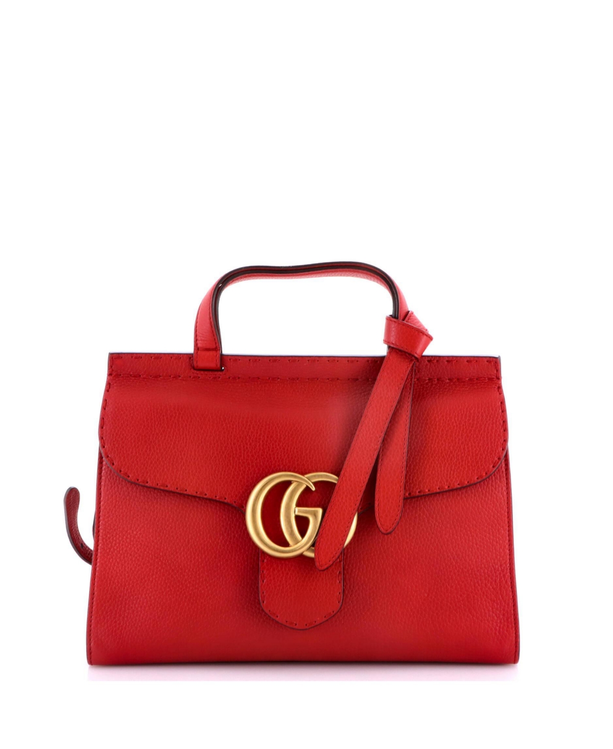 Pre-Owned Gucci Small Gg Marmont Top Handle Bag Leather - Red