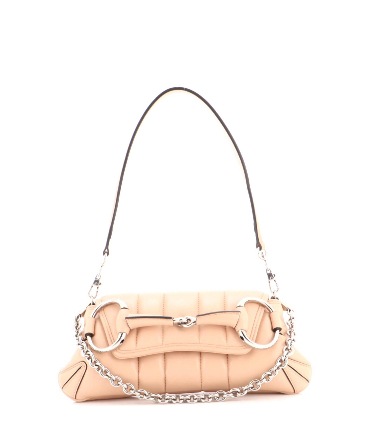 Pre-Owned Gucci Small Horsebit Chain Shoulder Bag Vertical Quilted Leather - Natural