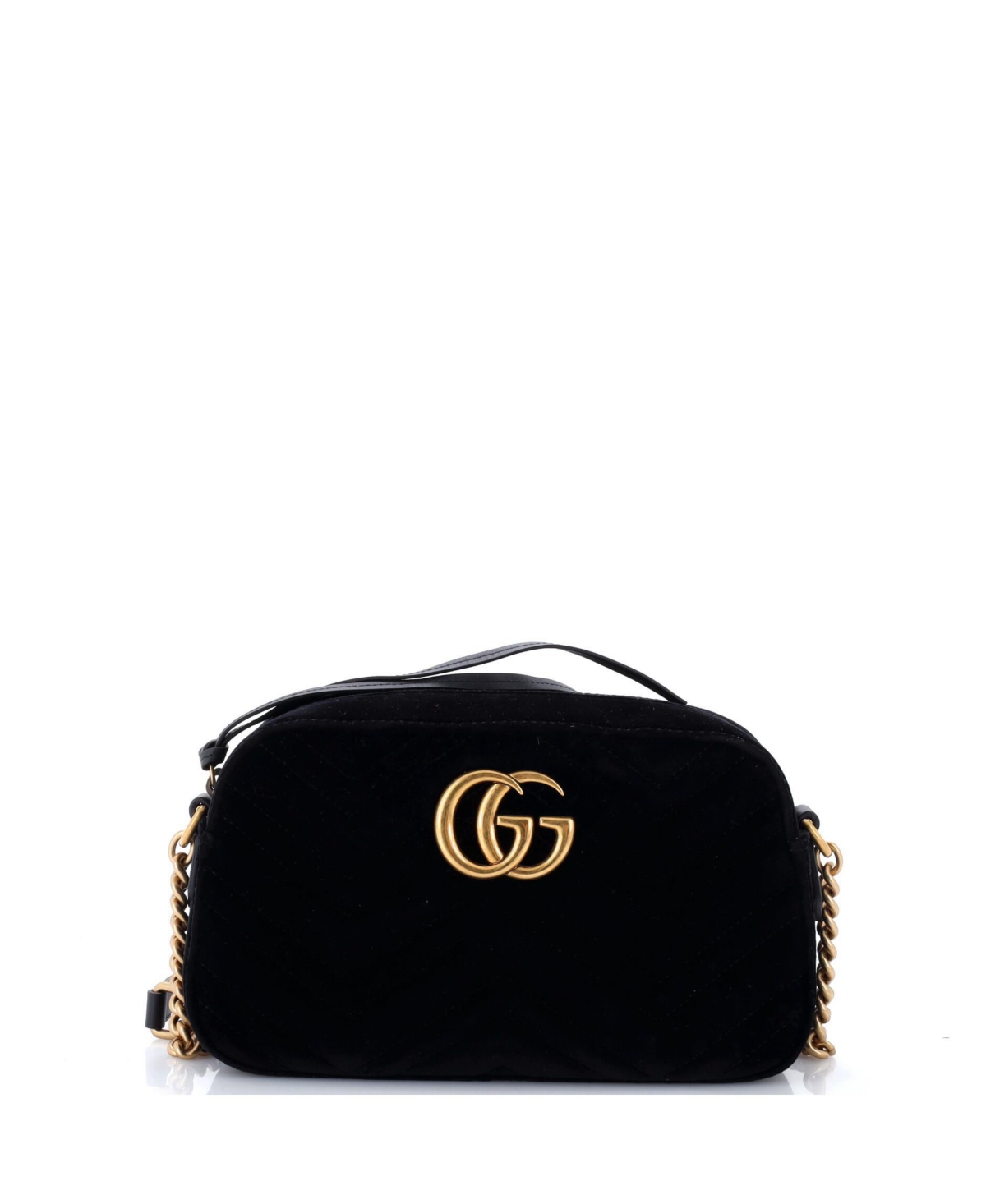 Pre-Owned Gucci Small Gg Marmont Shoulder Bag Matelasse Velvet - Black
