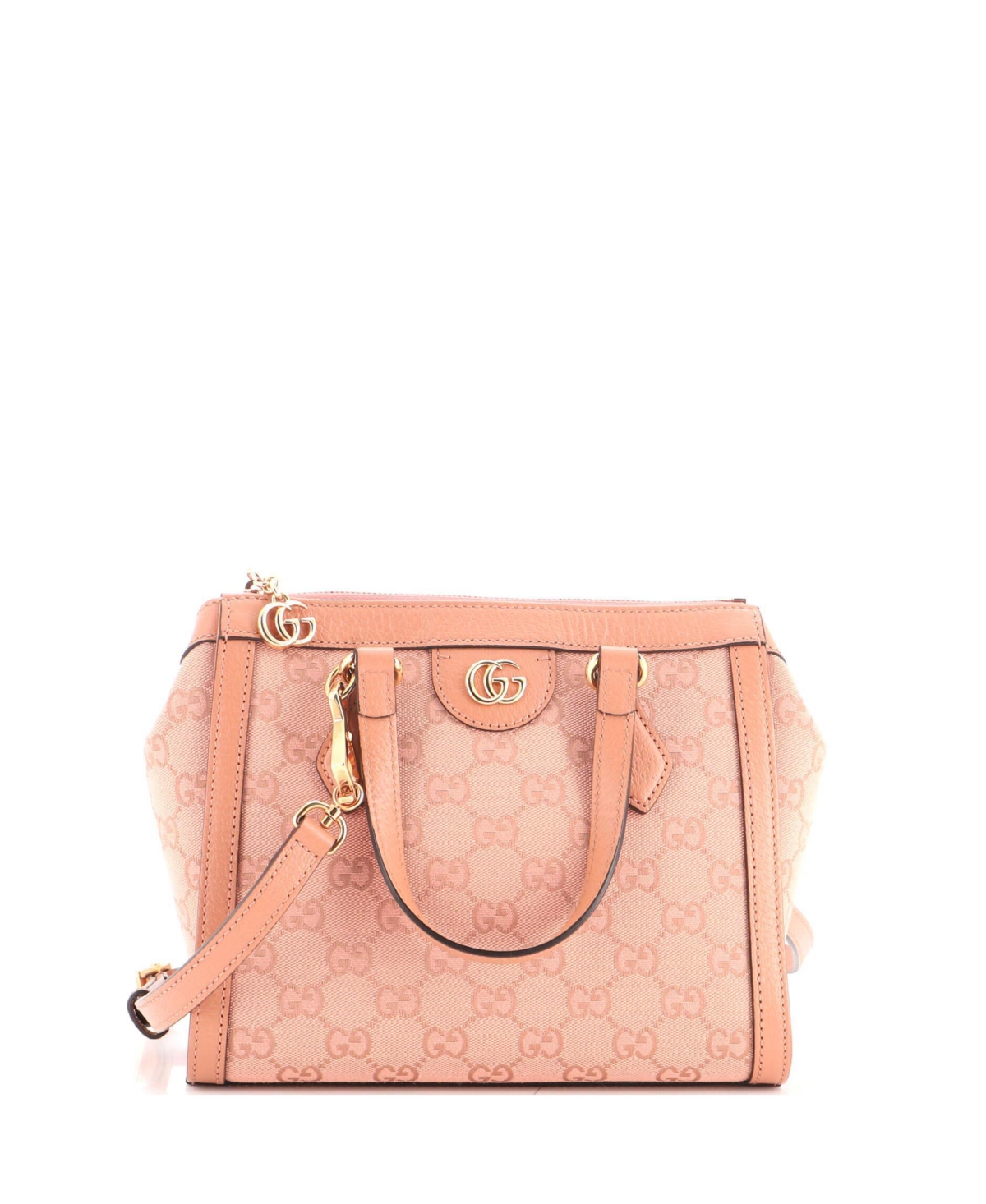 Pre-Owned Gucci Small Ophidia Top Handle Tote Gg Coated Canvas - Pink