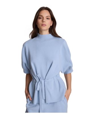 Women's Short Sleeve Tunnel Belt Mockneck Knit Sweater