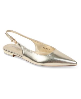 Fabia Gold-Tone Heel Pointed Toe Slingback Flats