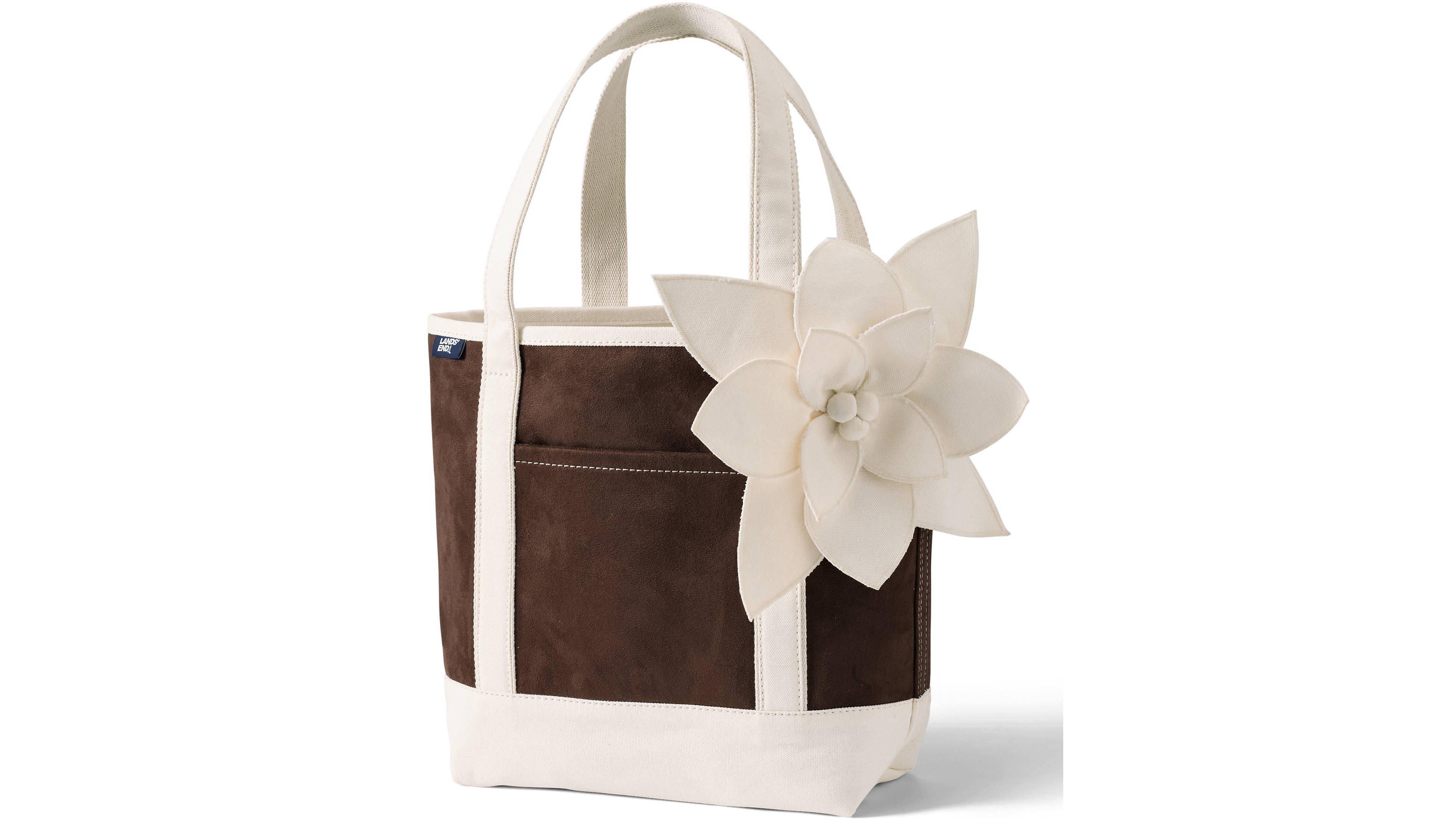Lands' End Medium Faux Suede Applique Open Top Tote Bag