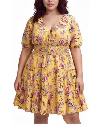 Plus Size Belle Isle Puff Sleeve V-Neck Mini Dress