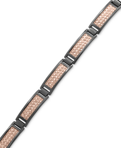 EFFY® Men's Herringbone Link Bracelet in Black Rhodium-Plated and 18k Rose Gold-Plated Sterling Silver