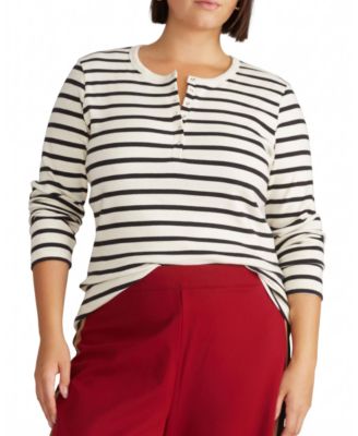 Plus Size Henley Long-Sleeve Ribbed Tee
