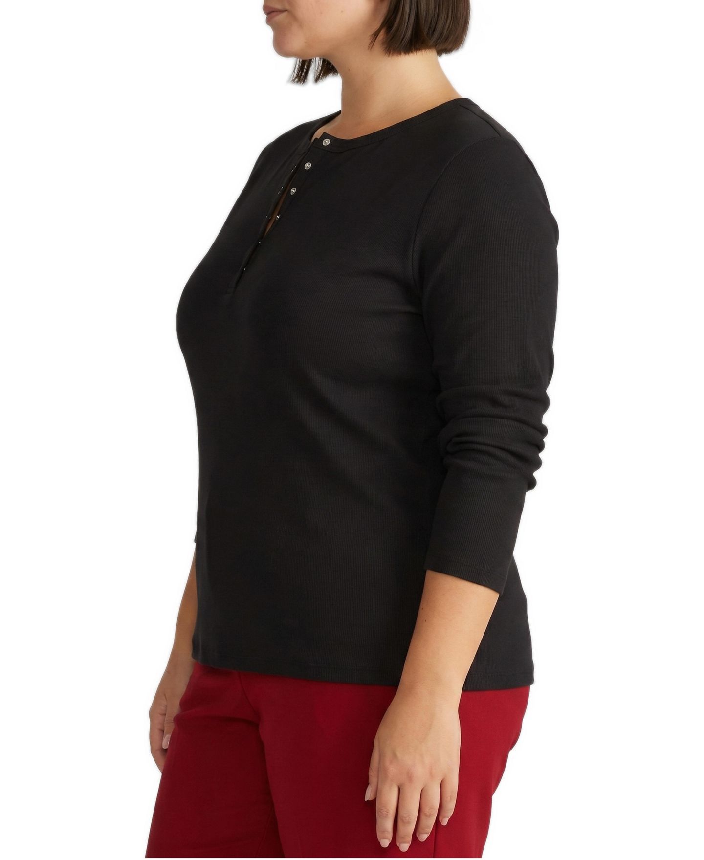 Женская футболка Universal Standard Plus Size Henley Long-Sleeve Ribbed, цвет: Чёрный — фото 3