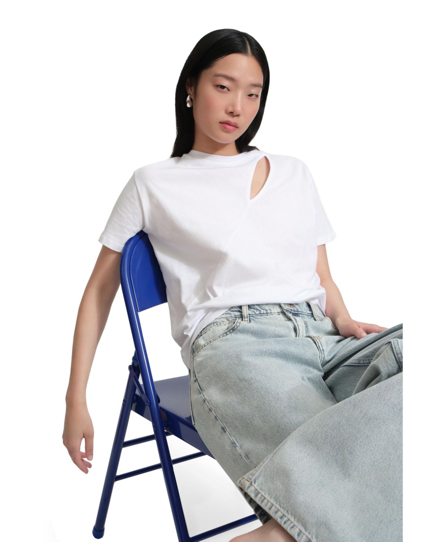 Женский топ Marcella Leonie Asymmetric Cutout Crewneck Short-Sleeve, цвет: Белый — фото 4