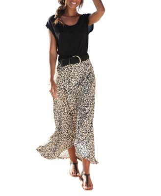 Women's Viscose Printed High-Low Wrap-Look Skirt