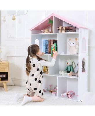 3-Tier Dollhouse-Style Wood Bookcase Display Stand, Ages 3+