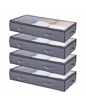 4-Pack 90 L Foldable Under Bed Storage Bags with Clear Lids