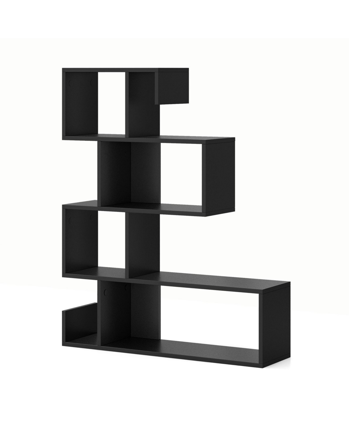 sumyeg 39.5 Inch 5-Tier Engineered Wood S-Shaped Geometric Bookcase - Black