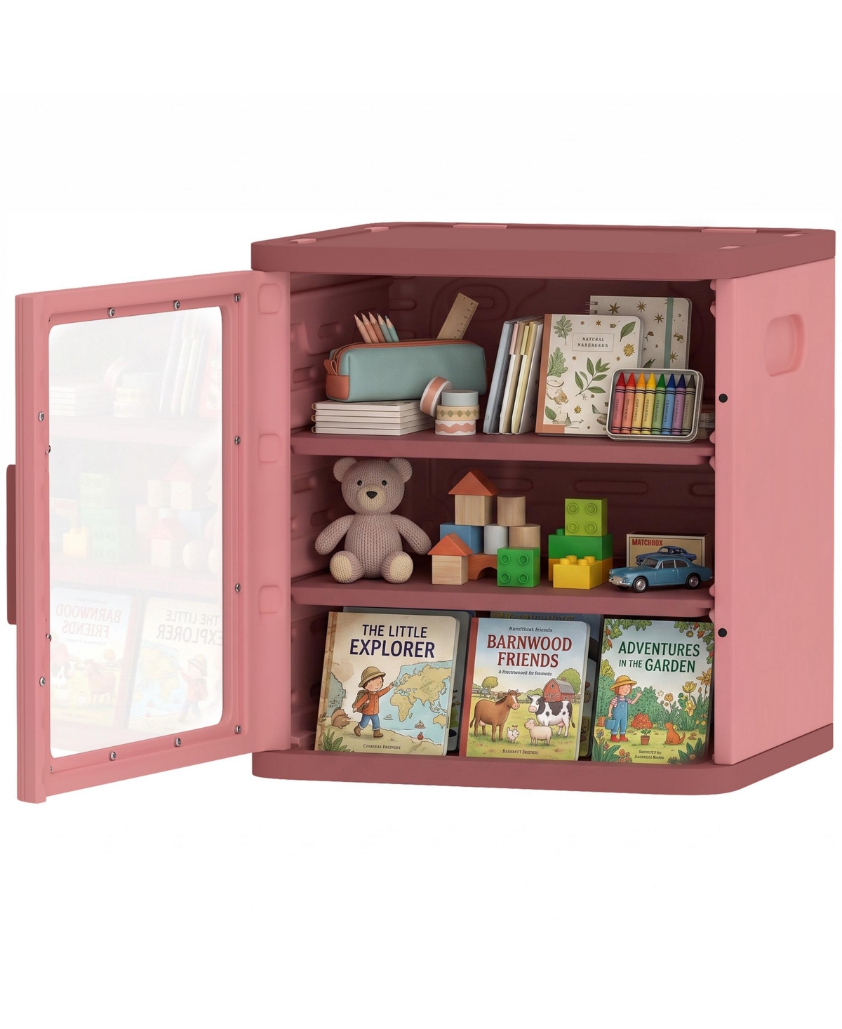 Qaba Toy Storage Organizer with Transparent Door Kids Storage Cabinet - Pink