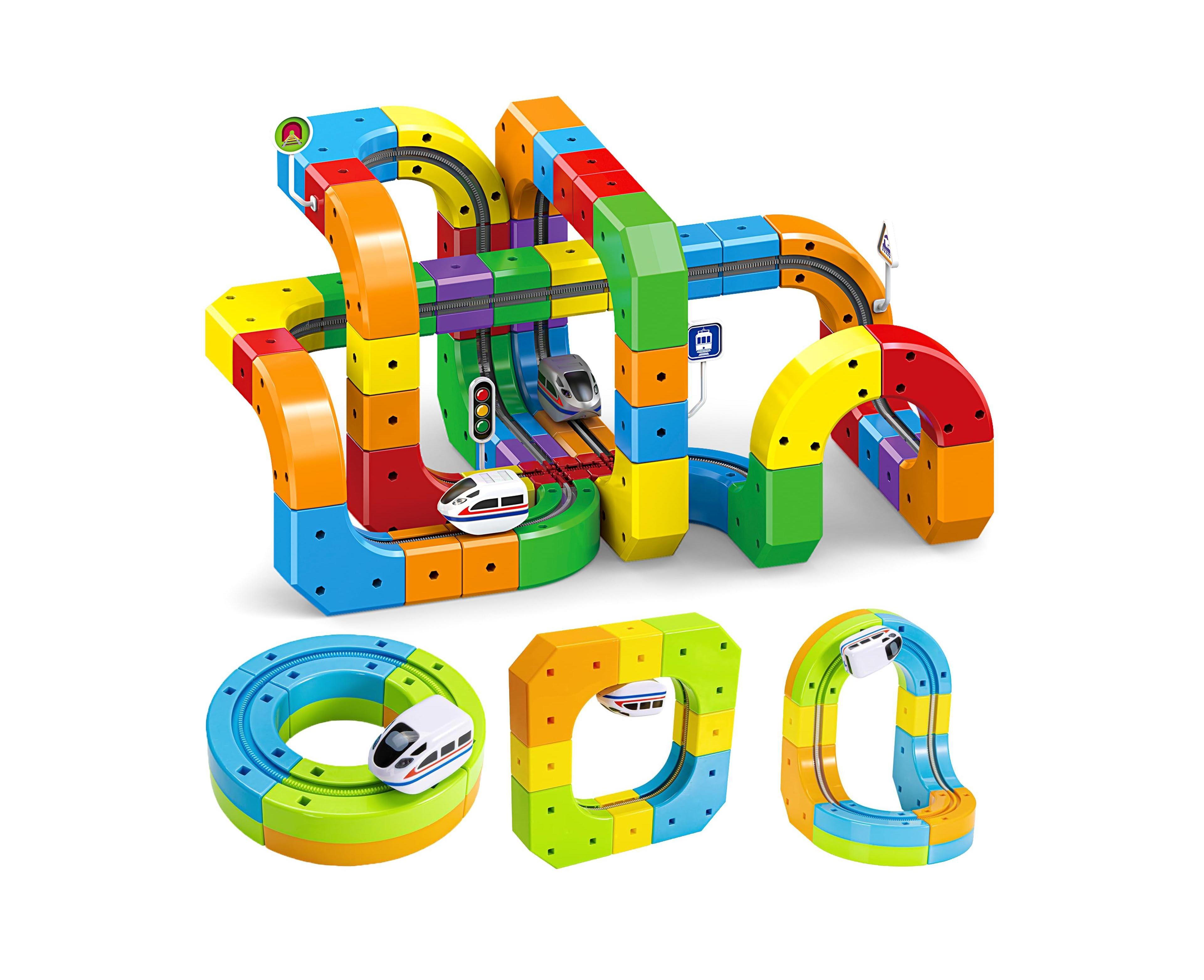 Gnuadz Modular 3D Race Track 360-Degree Movement Building Set, 154-Piece, Ages 3-8