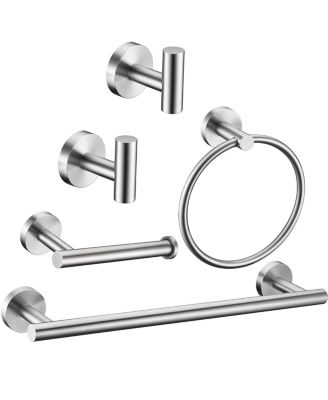 5 Pieces 16" Bathroom Hardware Set Towel Bar Hooks Toilet Paper Holder Ring