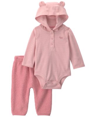 Baby Girls' Bear Teddy Long-Sleeve Hooded Bodysuit and Pants, 2-Piece Set