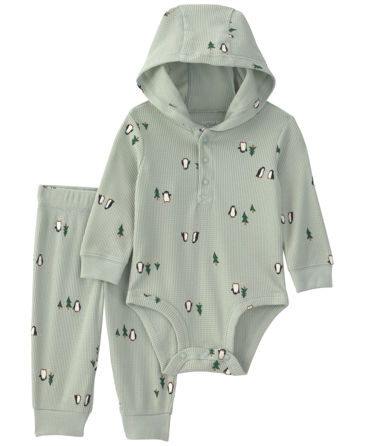 Carter's Baby Boys' Penguin Thermal Hooded Bodysuit and Pants, 2-Piece Set