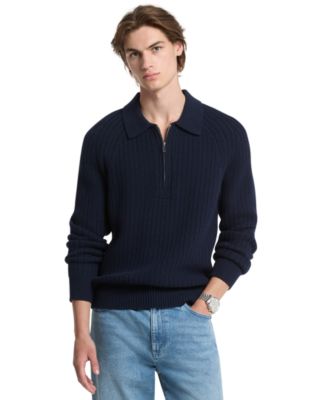 Men's Textured Wool-Blend Quarter-Zip Sweater
