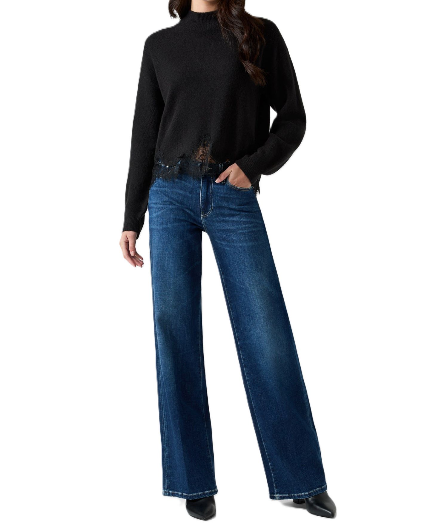 Женский свитер GUESS Hayden Mock Neck Long Sleeve Lace, цвет: Угольно-чёрный — фото 2
