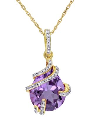 Amethyst and Diamond Pendant Necklace (4 ct. t.w. Amethyst, 1/8 ct. t.w. Diamond) in 10k Yellow, White, or Rose Gold