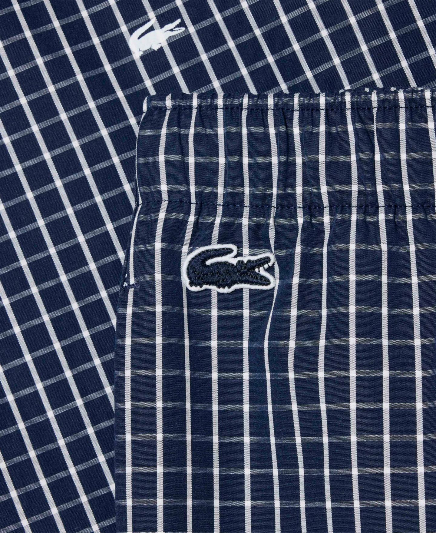 Мужская хлопковая пижама Lacoste с принтом: топ с V-образным вырезом и брюки, цвет: Тёмно-синий / Белый — фото 5