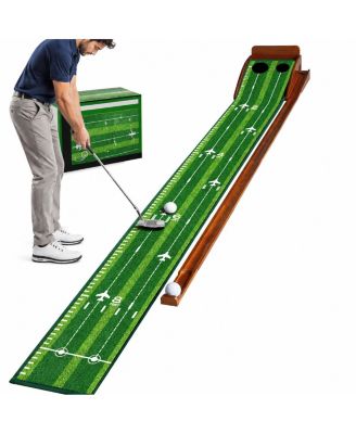 Indoor Golf Putting Mat Automatic Ball Return Wrinkle Free Realistic Speed Solid Wood
