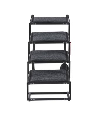 Four Step Folding Dog Stairs for Cars with Adjustable Height and Tether