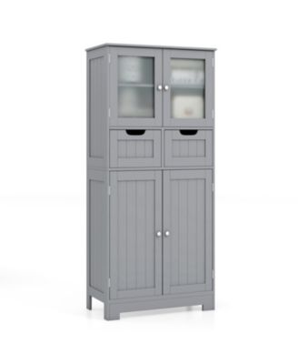 4-Door Bathroom Floor Cabinet with 2 Drawers and Frosted Glass Doors