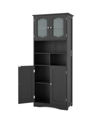 58.5 Inch Linen Storage Cabinet with Frosted Glass Doors