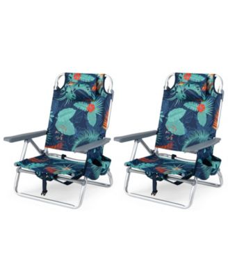 Beach Chairs with 5-Position Backrest Padded Headrest, Cup Holder Ice