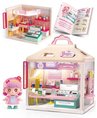 Beauty Salon Miniature Dollhouse with LED Light, 132-Piece DIY Kit, Ages 6+