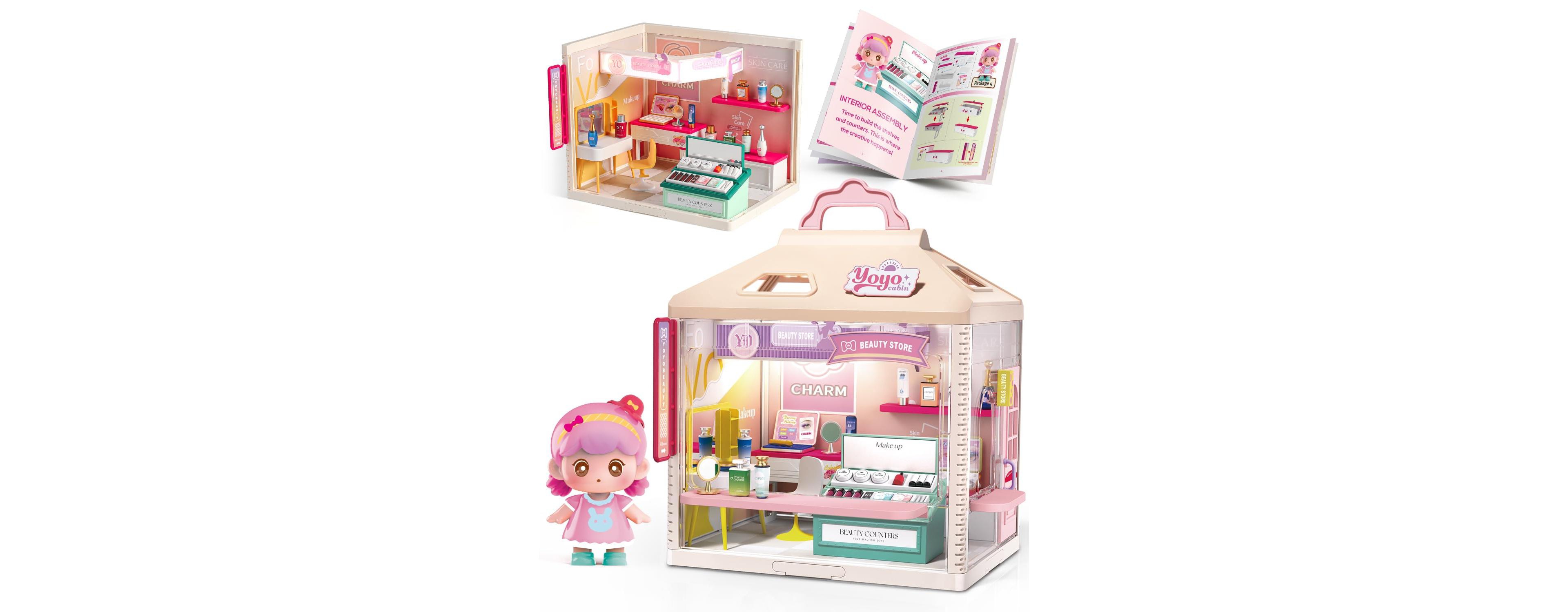Gnuadz Beauty Salon Miniature Dollhouse with Led Light, 132-Piece Diy Kit, Ages 6+