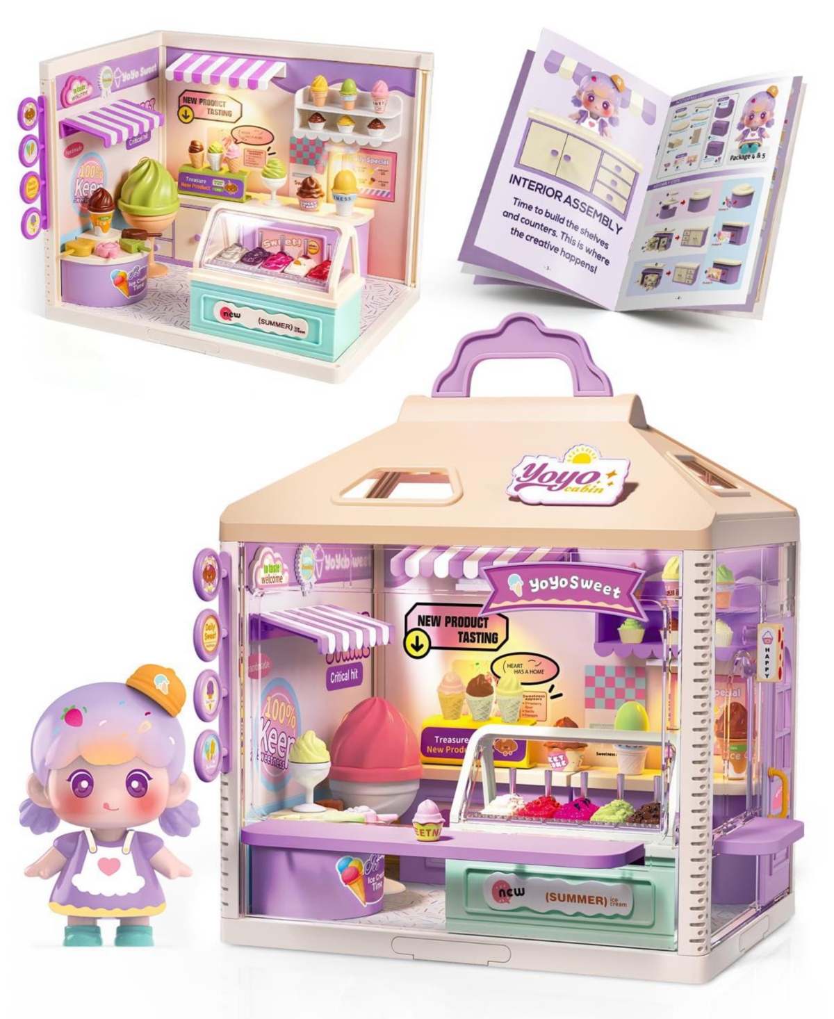 Gnuadz Beauty Salon Miniature Dollhouse with Led Light, 132-Piece Diy Kit, Ages 6+ - Purple