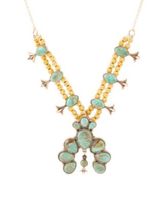 Genuine Blue Turquoise Squash Blossom Statement Necklace